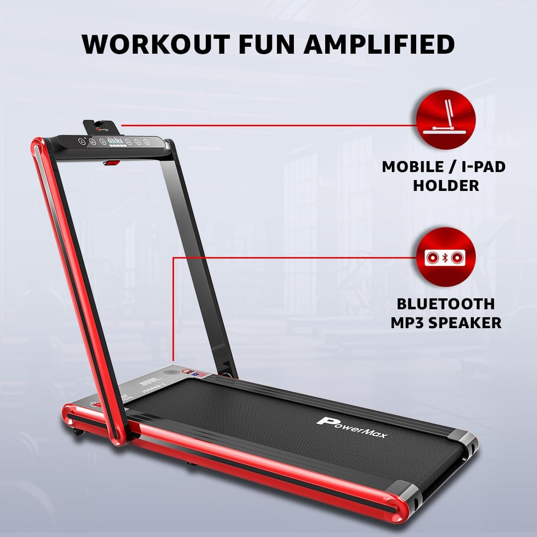 JogPad-2 (4.0HP Peak) DC Motor Motorized Touch Screen LED Dual Display Treadmill with Bluetooth Speaker | Compact Foldable and Remote Control