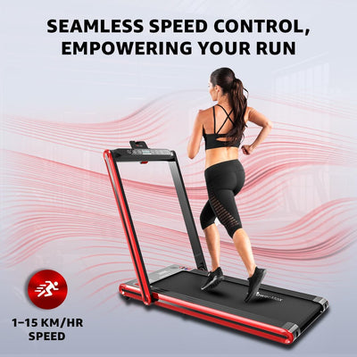 JogPad-2 (4.0HP Peak) DC Motor Motorized Touch Screen LED Dual Display Treadmill with Bluetooth Speaker | Compact Foldable and Remote Control