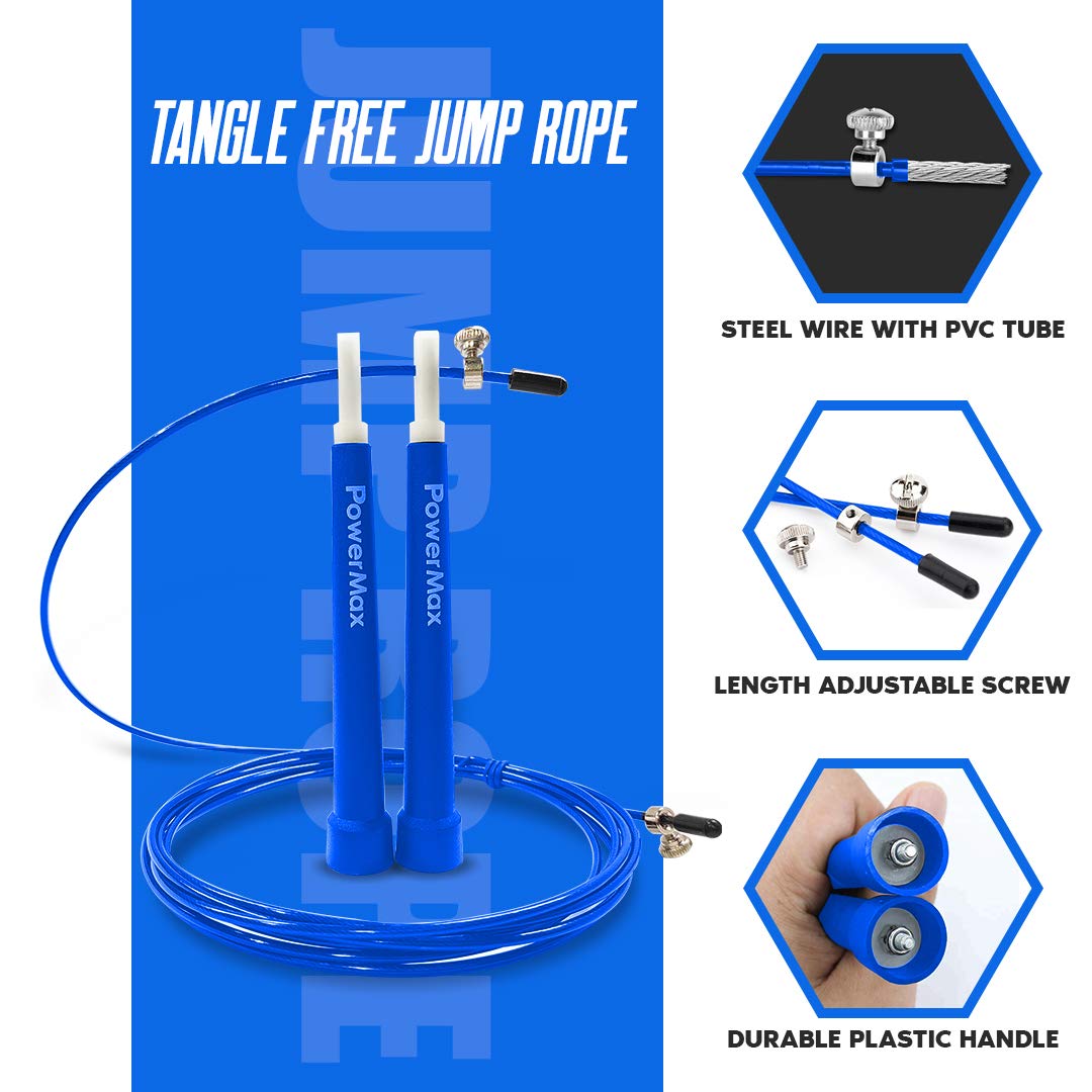 JP-2 Skipping Rope for Unisex Adults | Tangle free Jumping Rope with Adjustable Rope length for Training | Exercise | Weight Loss | Crossfit | Boxing and HIIT Workouts (Colour - Blue)