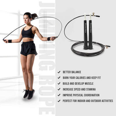JP-2 Skipping Rope for Unisex Adults | Tangle free Jumping Rope with Adjustable Rope length for Training | Exercise | Weight Loss | Crossfit | Boxing and HIIT Workouts (Colour - Black)