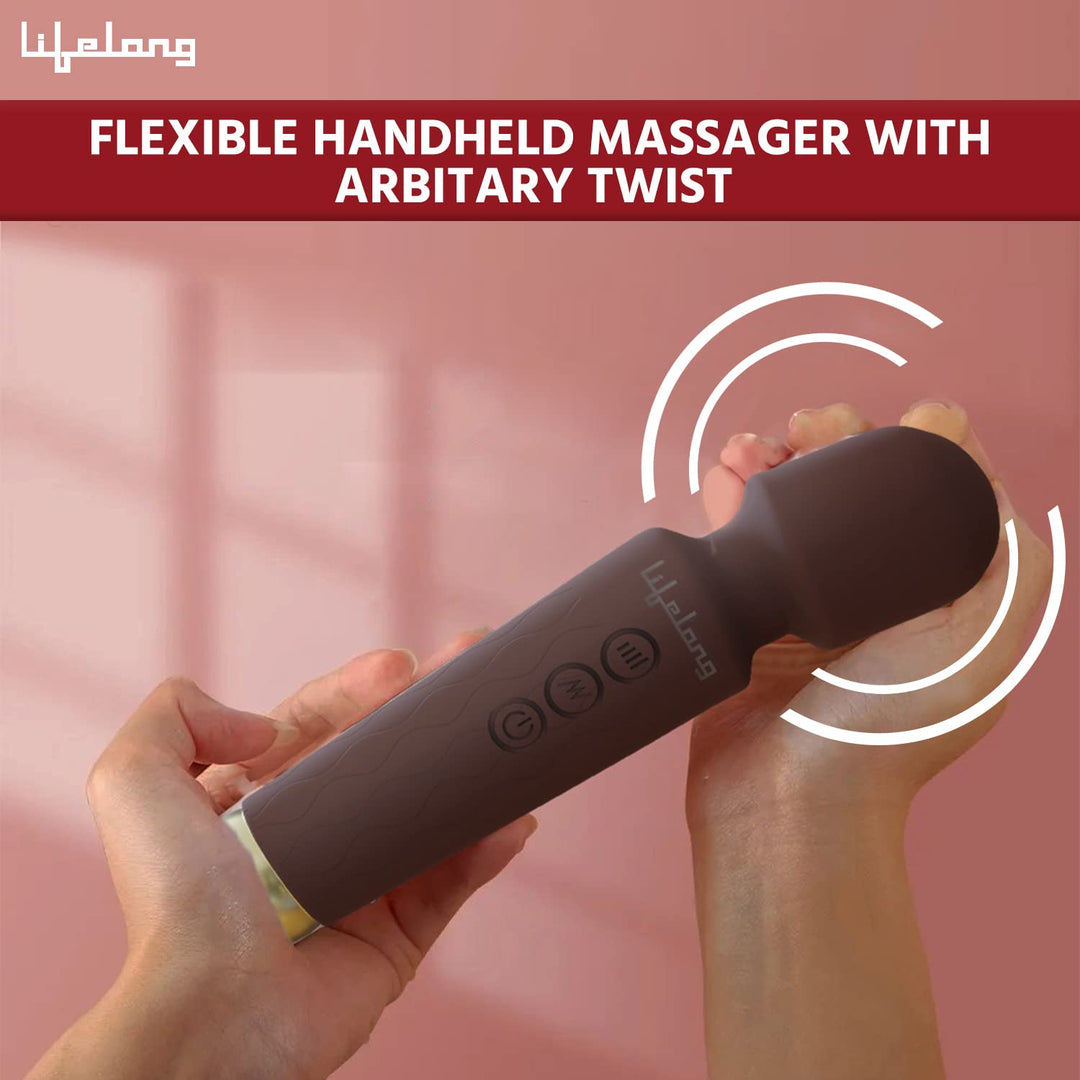 Rechargeable Wireless Body Massager Machine with 20 Vibration Modes | 8 Speeds and Water Resistant| Massager for Body Pain (Brown)