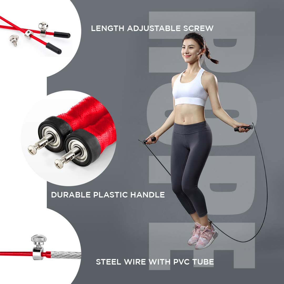 JS-3 Skipping Rope for Unisex Adults | Tangle free Jumping Rope with Adjustable Rope length for Training | Exercise | Weight Loss | Crossfit | Boxing and HIIT Workouts (Colour - Red)