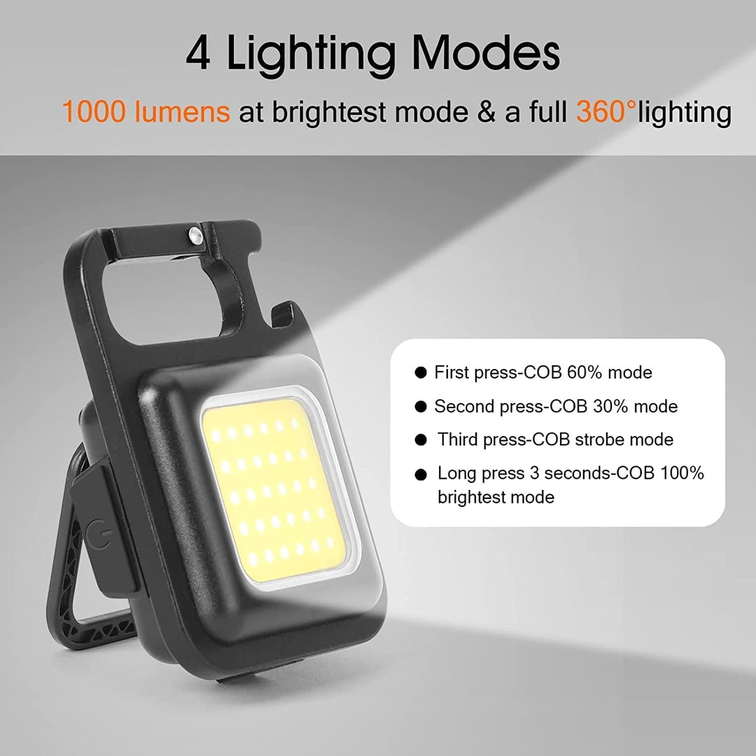Small Flashlights | 500Lumens Bright Rechargeable Keychain Mini Flashlight 4Light Modes Portable Pocket Light with Folding Bracket Bottle Opener and Magnet Base Fishing | Walking(Pack of 2)