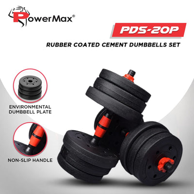 PDS-20P+ Adjustable PVC Cement Dumbbells with Non-Slip Handle and Adjustable Weight Plates Set - Black