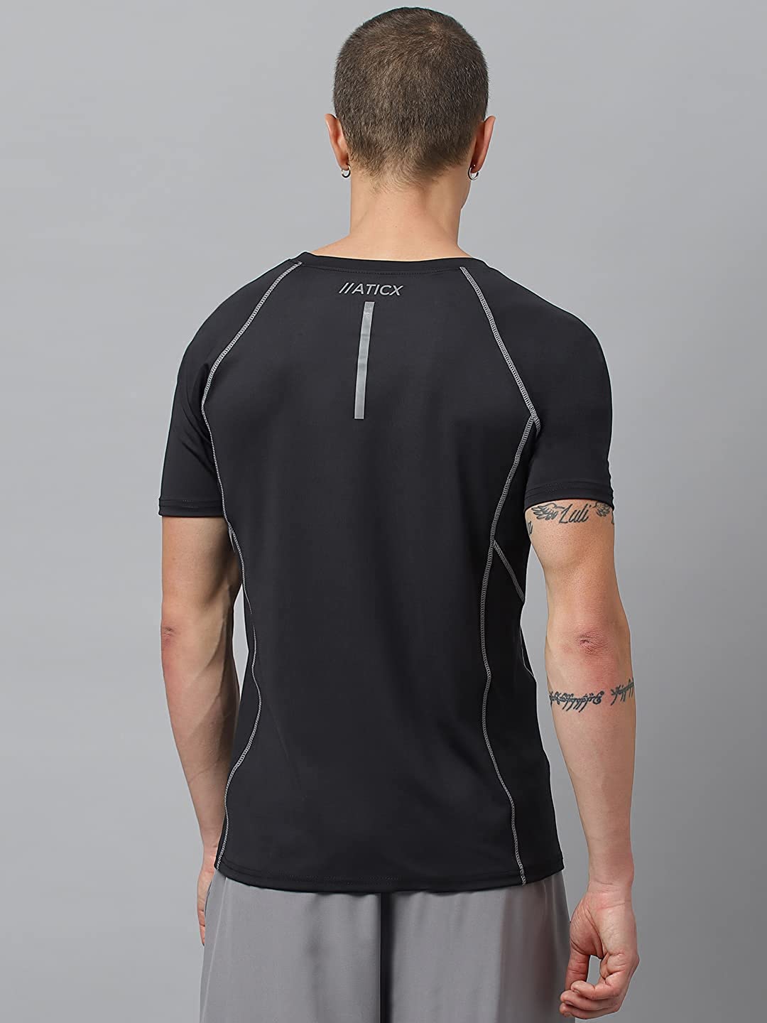 Men's Slim Fit Polyester Half Sleeve T Shirt (Jet Black)