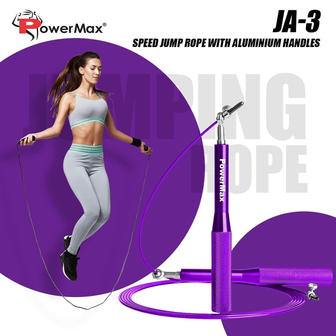 JA-3 Skipping Rope for Unisex Adults with Aluminium Handles | Screw-Free Self-locking Jump Rope for Training | Exercise | Weight Loss | Crossfit | Boxing and HIIT Workouts (Colour - Purple)