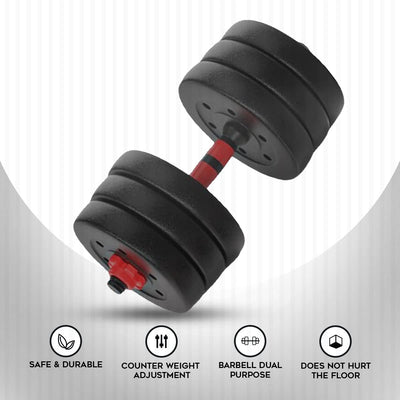 PDS-20P+ Adjustable PVC Cement Dumbbells with Non-Slip Handle and Adjustable Weight Plates Set - Black