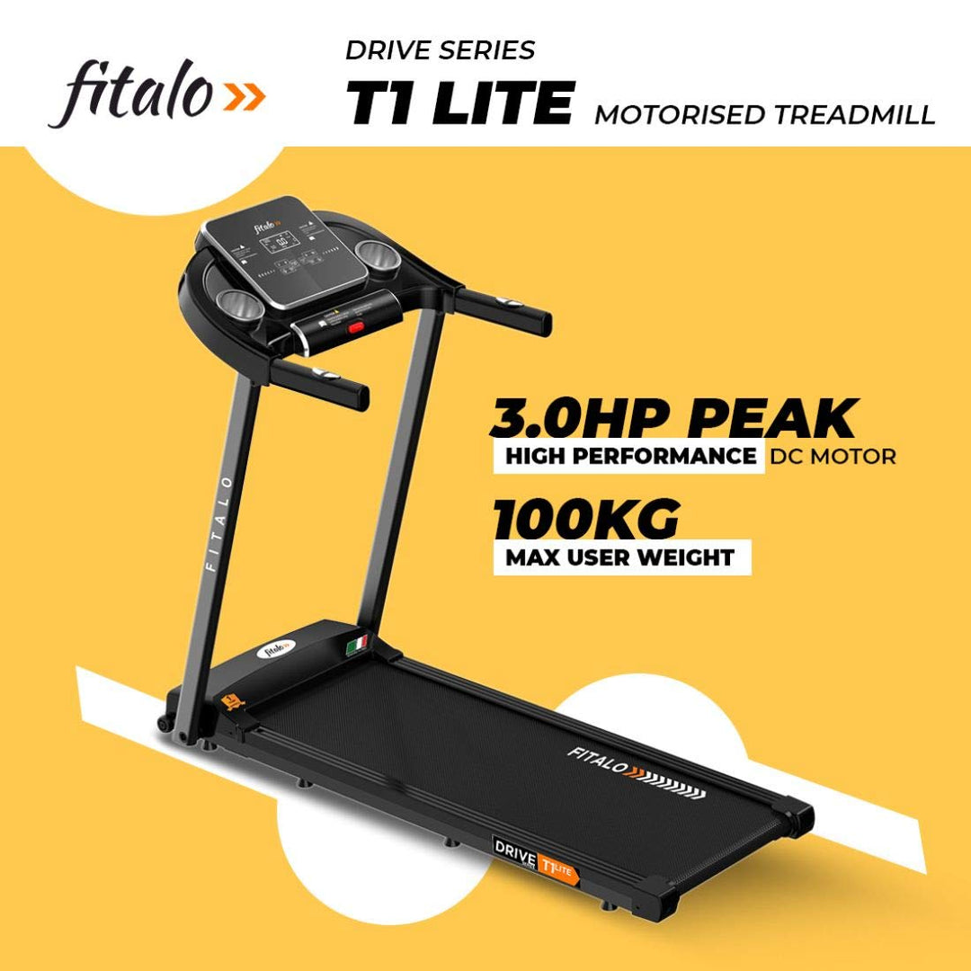 Drive T1 Lite (3.0 HP Peak) DC Motor Motorized Treadmill with AUX Input and Free DIY Installation Assistance for Home use