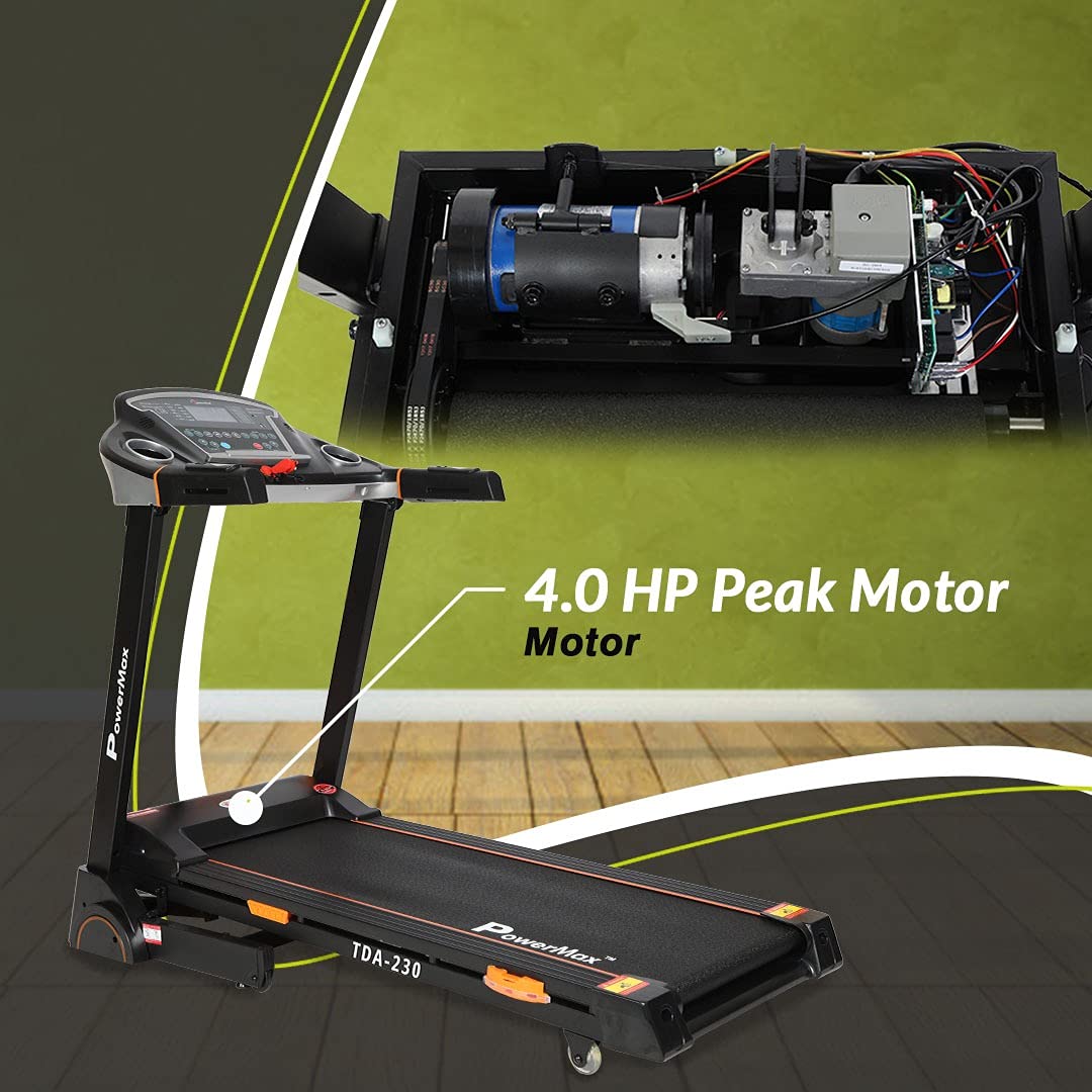 TDA-230 (4HP Peak) Smart Folding Electric Treadmill with Auto Incline | MP3 | Speaker | DIY and Virtual Assistance | Exercise Machine for Home Gym and Cardio Training