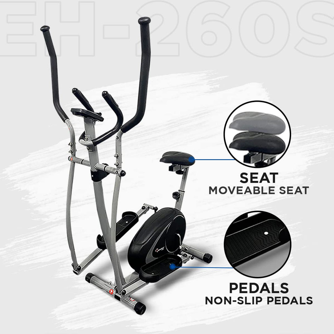 EH-260S Elliptical Cross Trainer for Home Gym Workout Machine[Adjustable Seat | LCD Display | Hand Pulse Sensor | Anti Slip Pedal & 8 Level Resistance | Flywheel: 5KG] for Cardio Training