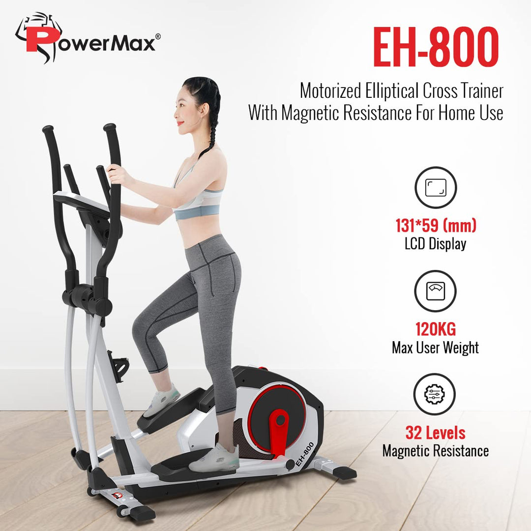 EH-800 Elliptical Cross Trainer Home Gym Workout Machine [Bottle Cage | Magnetic Brake System | LCD Display | Pulse Sensor | Antislip Pedal & Magnetic Resistance] for Cardio Training