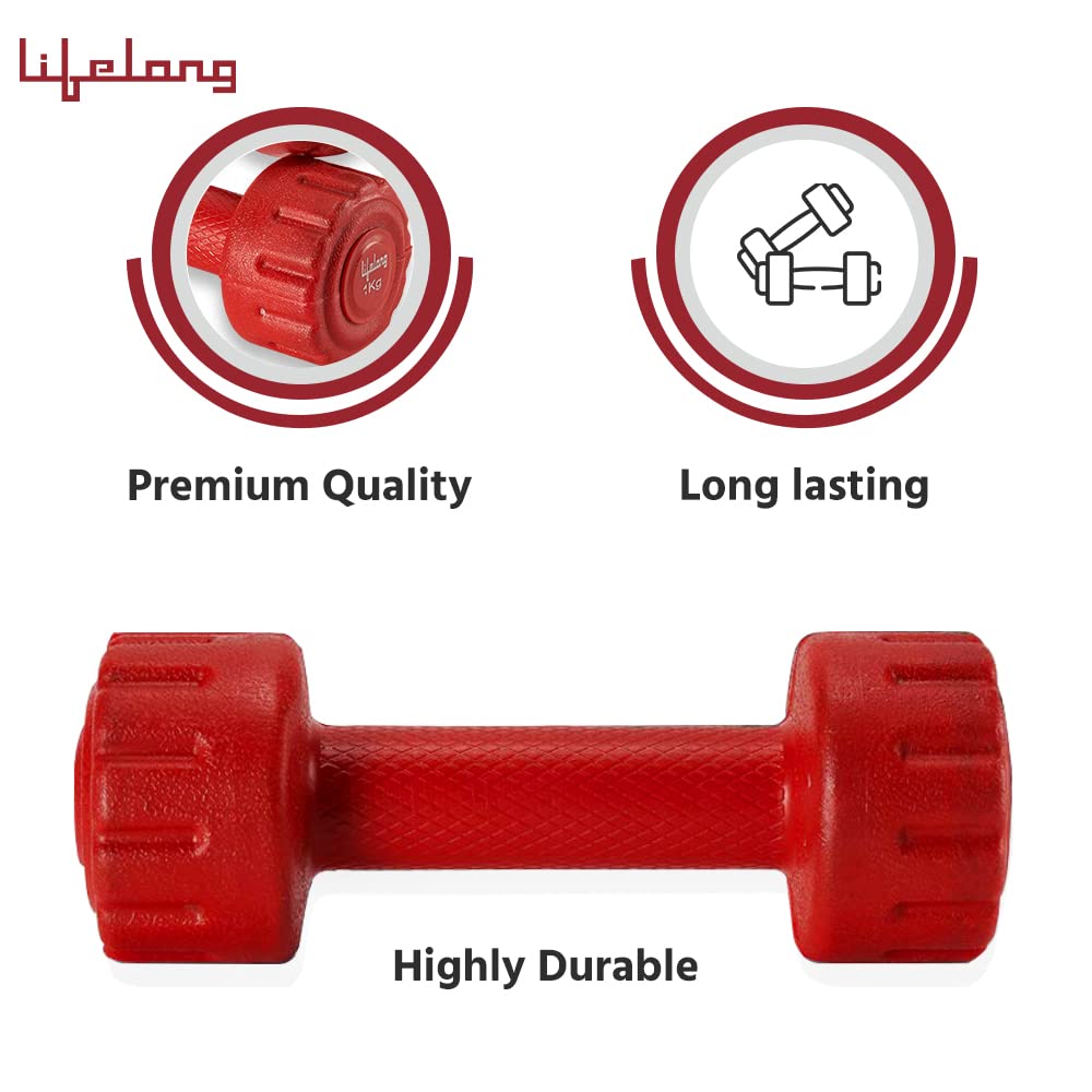 PVC Dumbbells Pack of 2 for Home Gym Fitness Barbell (6 Month Warranty) (1kg | Red)