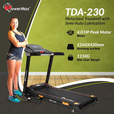 TDA-230 (4HP Peak) Smart Folding Electric Treadmill with Auto Incline | MP3 | Speaker | DIY and Virtual Assistance | Exercise Machine for Home Gym and Cardio Training