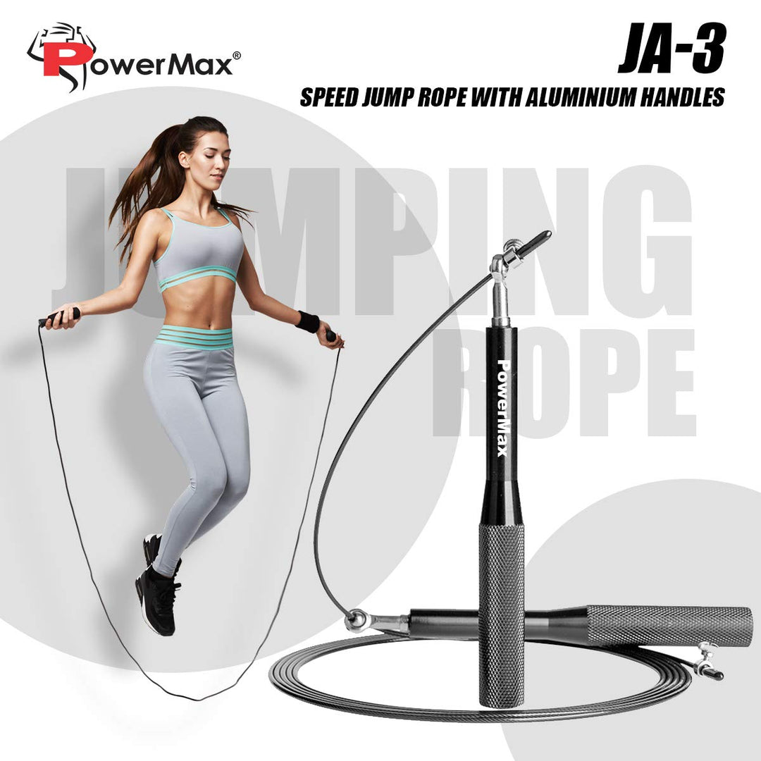 JA-3 Exercise Speed Jump Rope With Adjustable Cable | Anti-Slip Aluminium Handles | Workout Skipping Rope For Men | Women & Kids ( Black )