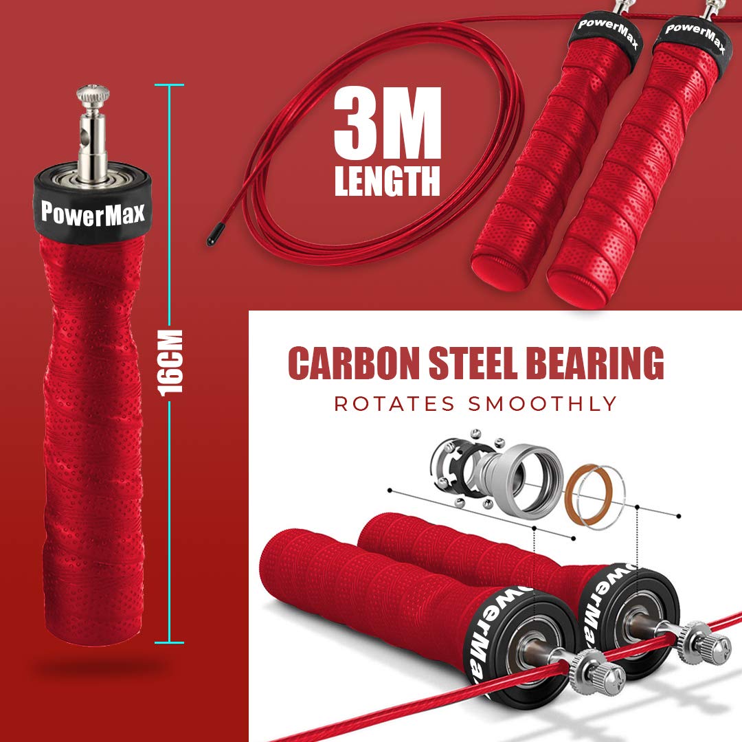 JS-3 Skipping Rope for Unisex Adults | Tangle free Jumping Rope with Adjustable Rope length for Training | Exercise | Weight Loss | Crossfit | Boxing and HIIT Workouts (Colour - Red)