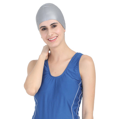 Magfit Unisex Plain Silicone Swimming Cap (Silver)