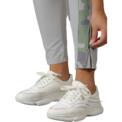 Women's Camouflage Print Track Pants with Drawstring waist & Slant Pockets.