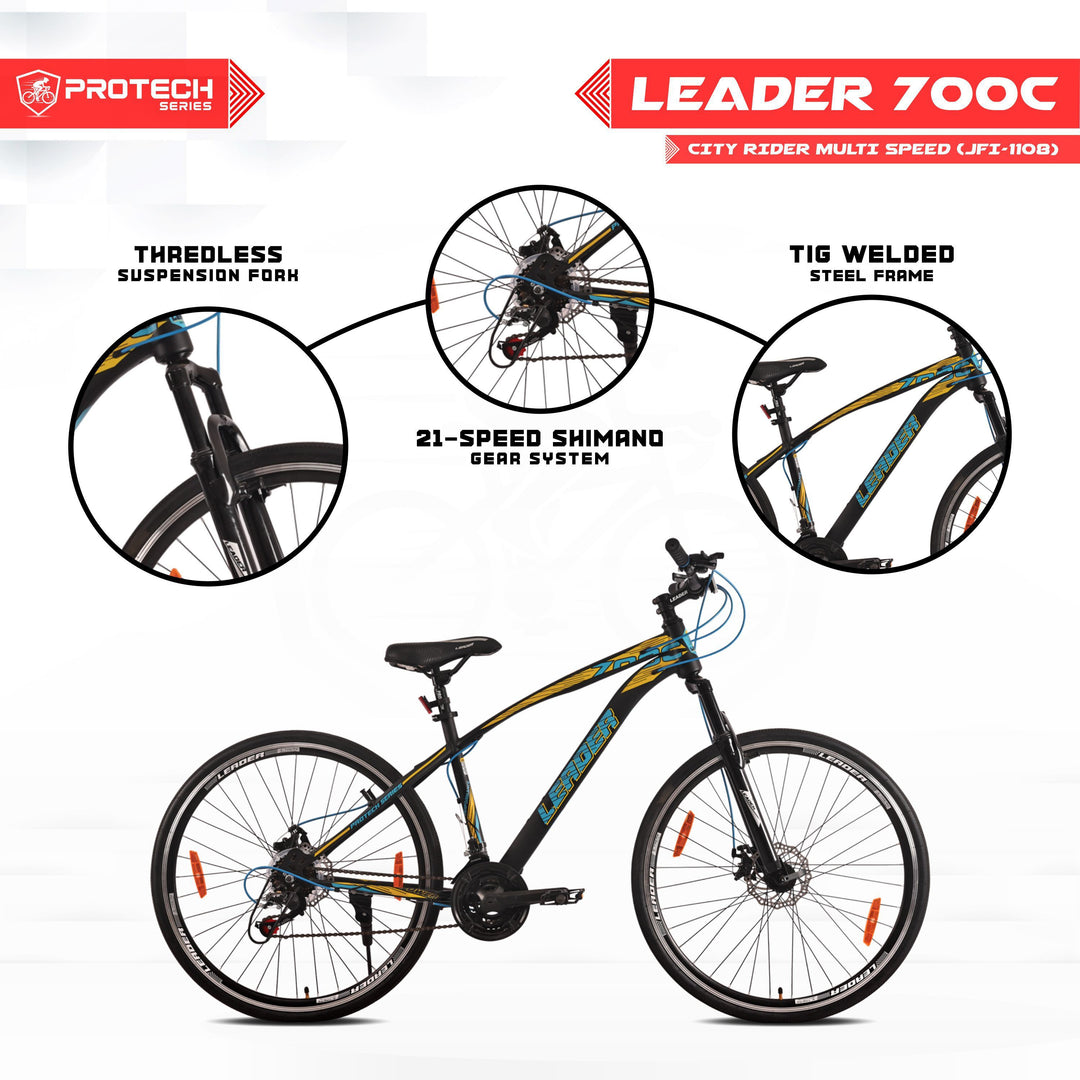 700C 21-Speed Hybrid City Cycle with Dual Disc Brake and Front Suspension - 700C T Hybrid Cycle City Bike 21 Gear Black
