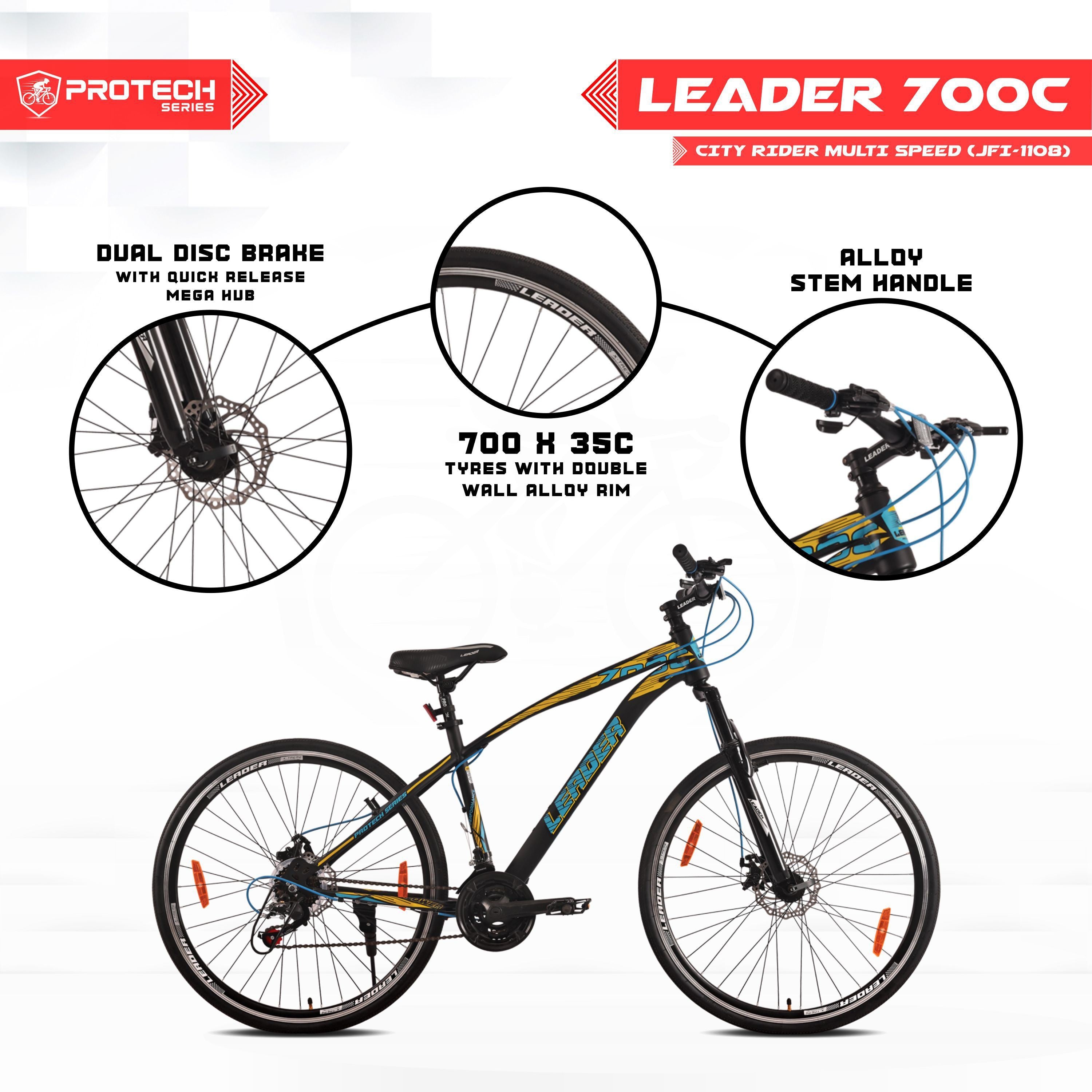 700c 21 Speed Hybrid City Cycle with Dual Disc Brake and Front Suspension 700c T Hybrid Cycle City Bike 21 Gear Black KriyaFit