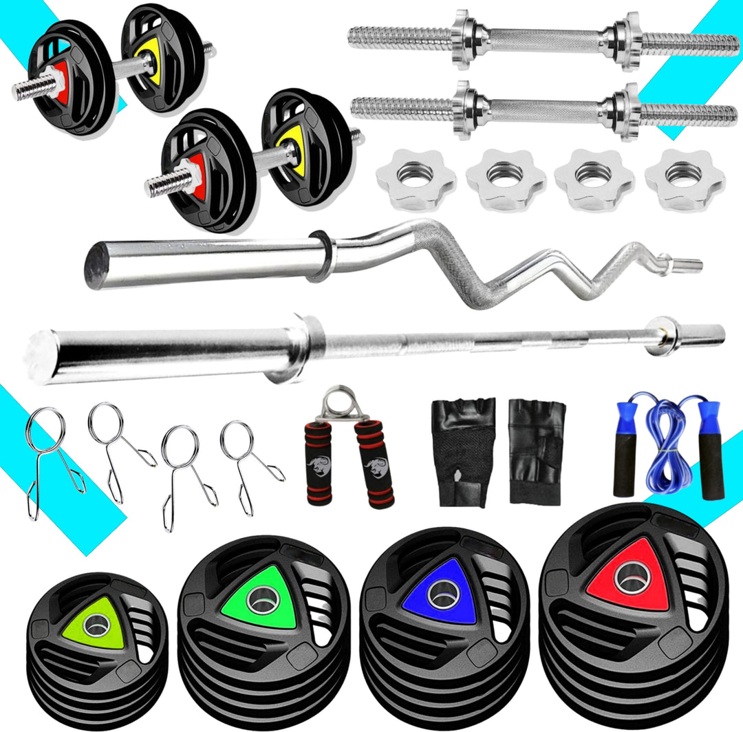 70KG GYM SET 4ft |5Ft+Pair Star Nut Dumbbell |Rubber Coated Iron Plates & ACC(25MM)
