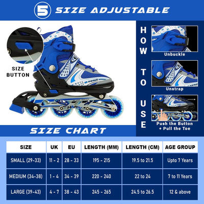 733 Aluminum-Alloy Adjustable Inline Skates | 70mm Wheels | (Blue)