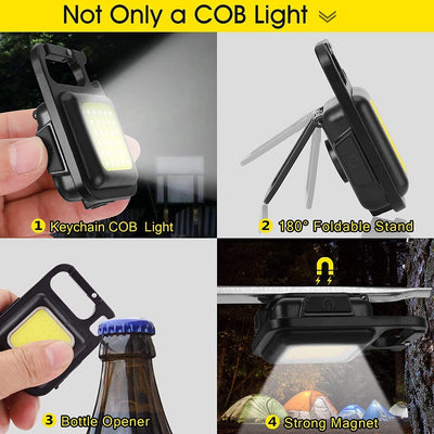 Small Flashlights | 500Lumens Bright Rechargeable Keychain Mini Flashlight 4Light Modes Portable Pocket Light with Folding Bracket Bottle Opener and Magnet Base Fishing | Walking(Pack of 2)