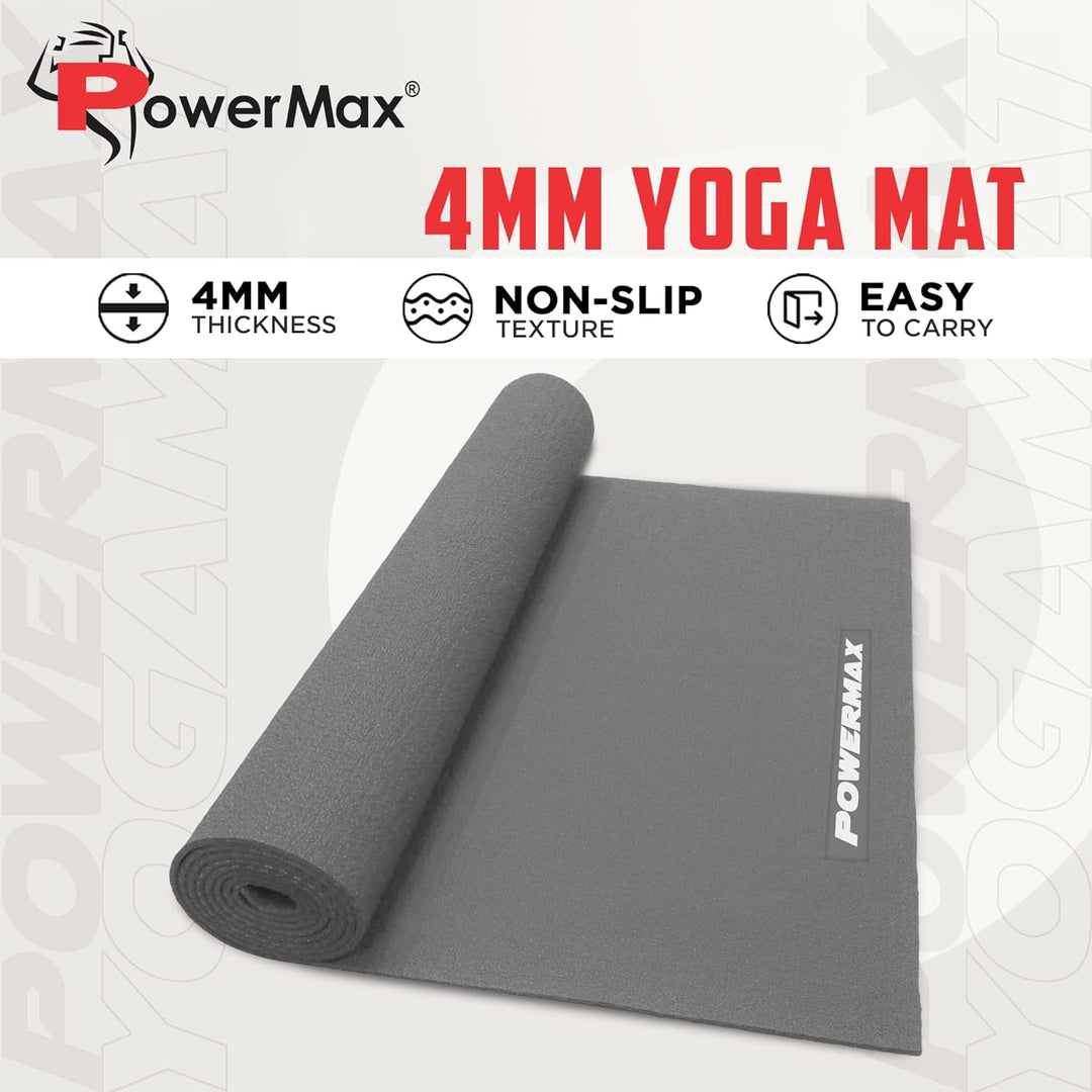 4mm thick Premium Exercise Grey Colour Yoga Mat | Ultra-Dense Cushioning for Support and Stability in Yoga | Eco-Friendly Non-Slip Yoga Mat for Gym and Any General Fitness(Made In India)