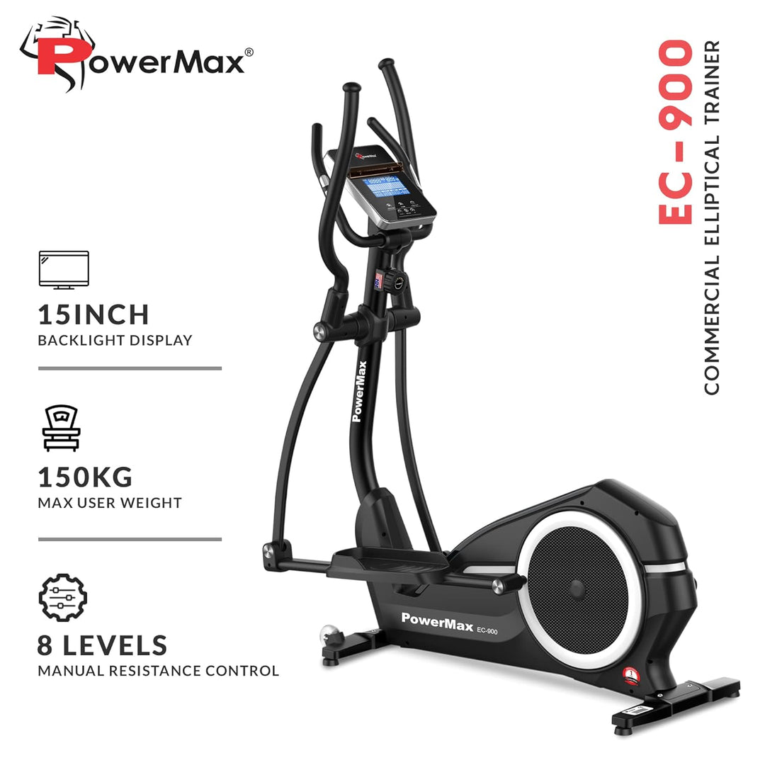 EC-900 Semi-Commercial Elliptical Cross Trainer with Magnetic Resistance | 9KG Cast Iron Flywheel for Cardio Training Workout | Gray