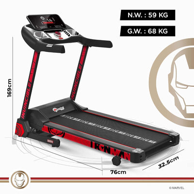 MTM-2500 Iron Man Edition (4HP Peak) Smart Folding Electric Treadmill with Manual Incline | MP3 | Speaker | Exercise Machine for Home Gym and Cardio Training (Red)