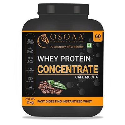 Premium 100% Whey Protein 2Kg | Whey Protein Concentrate Blend | Rich Amino Acid, BCAA with Glutamine Protein Powder | 24.5g Protein Per Serving [Cafe Mocha, 60 Serving] - Kriya Fit