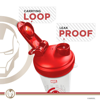 MSB-6S Iron Man Marvel Edition Shaker Bottle 600ml | 100% Leakproof Guarantee Sipper Bottle Ideal for Protein | Pre-Workout and BCAAS | BPA Free Material | Plastic (Clear)