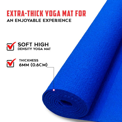 YE6-1.1-BL 6mm Thick Premium Exercise Yoga Mat for Gym Workout [Ultra-Dense Cushioning | Tear Resistance & Water Proof] Eco-Friendly Non-Slip Yoga Mat for Gym and Any General Fitness