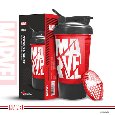 MSB-6S Marvel Edition Shaker Bottle 600ml | 100% Leakproof Guarantee Sipper Bottle Ideal for Protein | Pre-Workout and BCAAS | BPA Free Material | Plastic