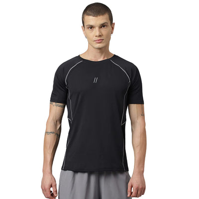 Men's Slim Fit Polyester Half Sleeve T Shirt (Jet Black)