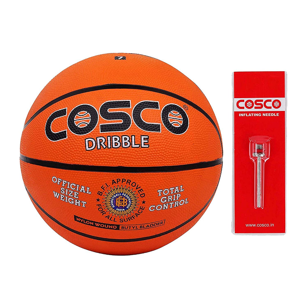 Rubber Basketball With Hand Pump | Size 7 (Multicolour)