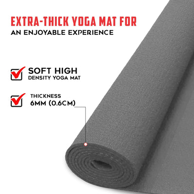 YE6-1.2-GY 6mm Thick Premium Exercise Yoga Mat for Gym Workout [Ultra-Dense Cushioning | Tear Resistance & Water Proof] Eco-Friendly Non-Slip Yoga Mat for Gym and Any General Fitness