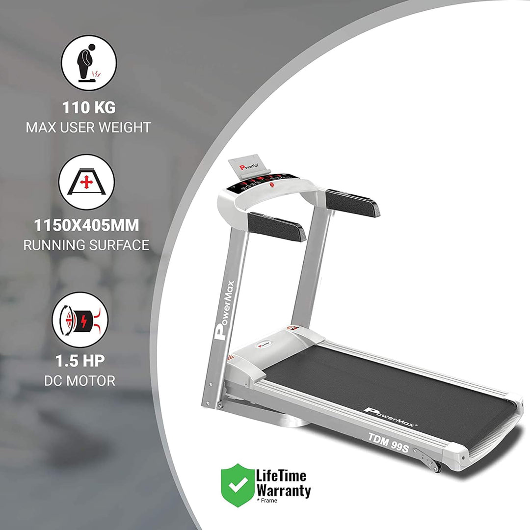 TDM-99 (4HP Peak) Motorized Multifunction Foldable Treadmill for Home Use with Twister and Resistance Rope | Manual Incline Exercise Machine | Preset Workout Programs | User 110kg | AUX