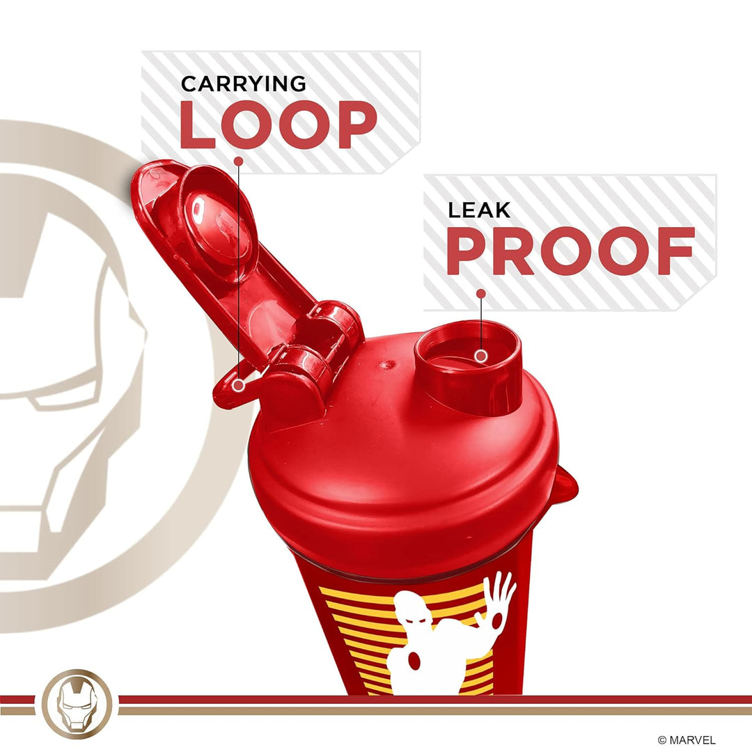 MSB-6S Iron Man Marvel Edition Shaker Bottle 600ml | 100% Leakproof Guarantee Sipper Bottle Ideal for Protein | Pre-Workout & BCAAS | BPA Free | Plastic (Red | Pack of 1)