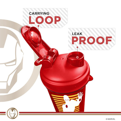 MSB-6S Iron Man Marvel Edition Shaker Bottle 600ml | 100% Leakproof Guarantee Sipper Bottle Ideal for Protein | Pre-Workout & BCAAS | BPA Free | Plastic (Red | Pack of 1)