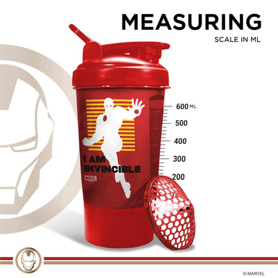 MSB-6S Iron Man Marvel Edition Shaker Bottle 600ml | 100% Leakproof Guarantee Sipper Bottle Ideal for Protein | Pre-Workout & BCAAS | BPA Free | Plastic (Red | Pack of 1)