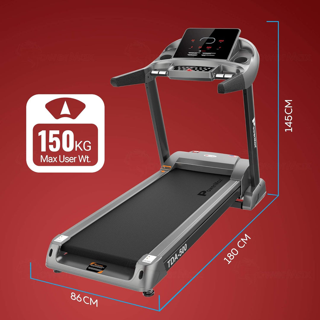 TDA-500 6HP Peak Motorized Treadmill Max User Weight 150kg Foldable with 15 Levels Auto Incline | 12 Preset Program | LCD Display & Semi-Auto Lubrication (Grey)