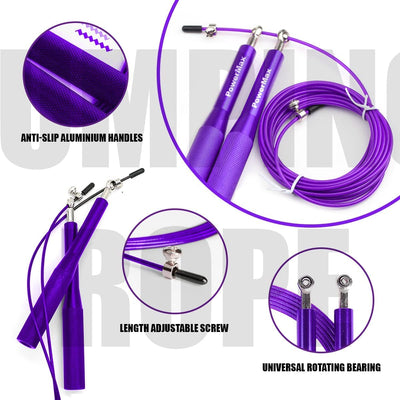 JA-3 Skipping Rope for Unisex Adults with Aluminium Handles | Screw-Free Self-locking Jump Rope for Training | Exercise | Weight Loss | Crossfit | Boxing and HIIT Workouts (Colour - Purple)