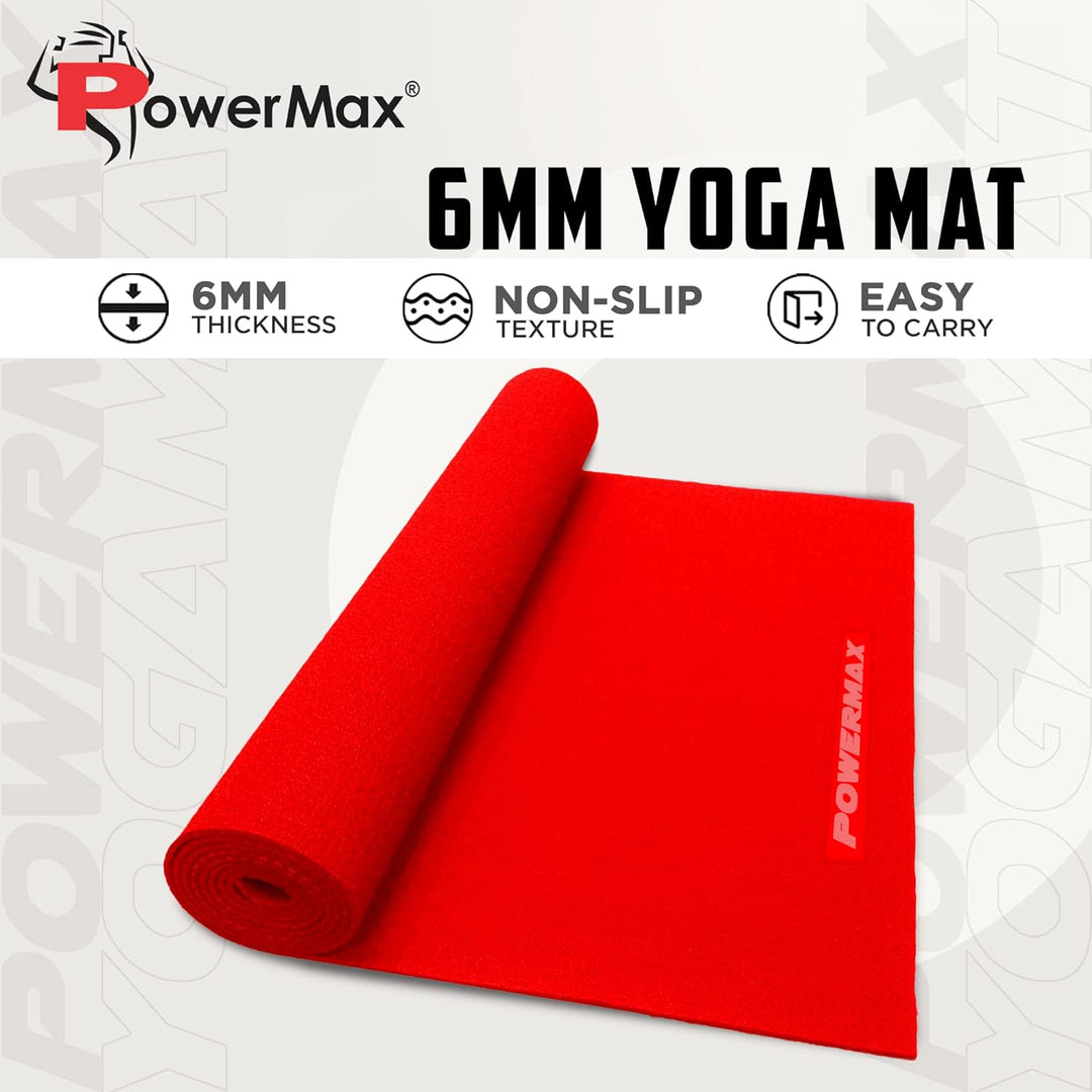 YE6-1.2-RD 6mm Thick Premium Exercise Yoga Mat for Gym Workout [Ultra-Dense Cushioning | Tear Resistance & Water Proof] Eco-Friendly Non-Slip Yoga Mat for Gym and Any General Fitness