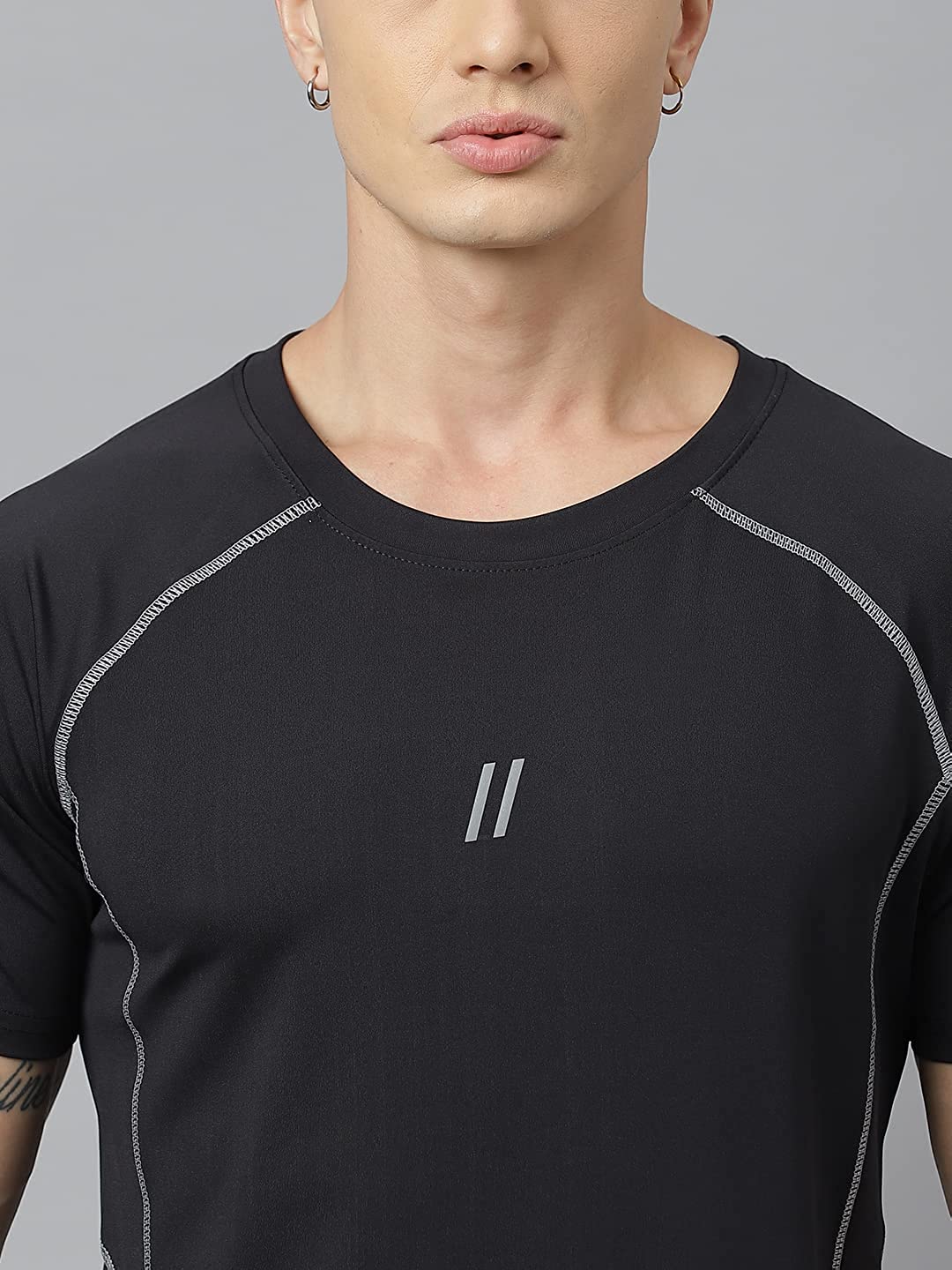 Men's Slim Fit Polyester Half Sleeve T Shirt (Jet Black)