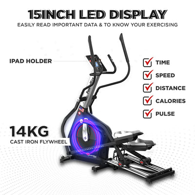 EC-1800 Elliptical Cross Trainer Home Gym Workout Machine [Bluetooth App | LCD Display | Hand Pulse Sensor | Anti Slip Pedal & 32 Level Resistance | Flywheel: 14KG] for Cardio Training