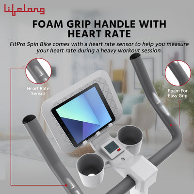 Fit Pro Spin Fitness Bike with 6Kg Flywheel, Adjustable Resistance & Heart Rate Sensor for Fitness at Home Workouts (Max Weight Capacity: 100 kg) - Free Home Installation