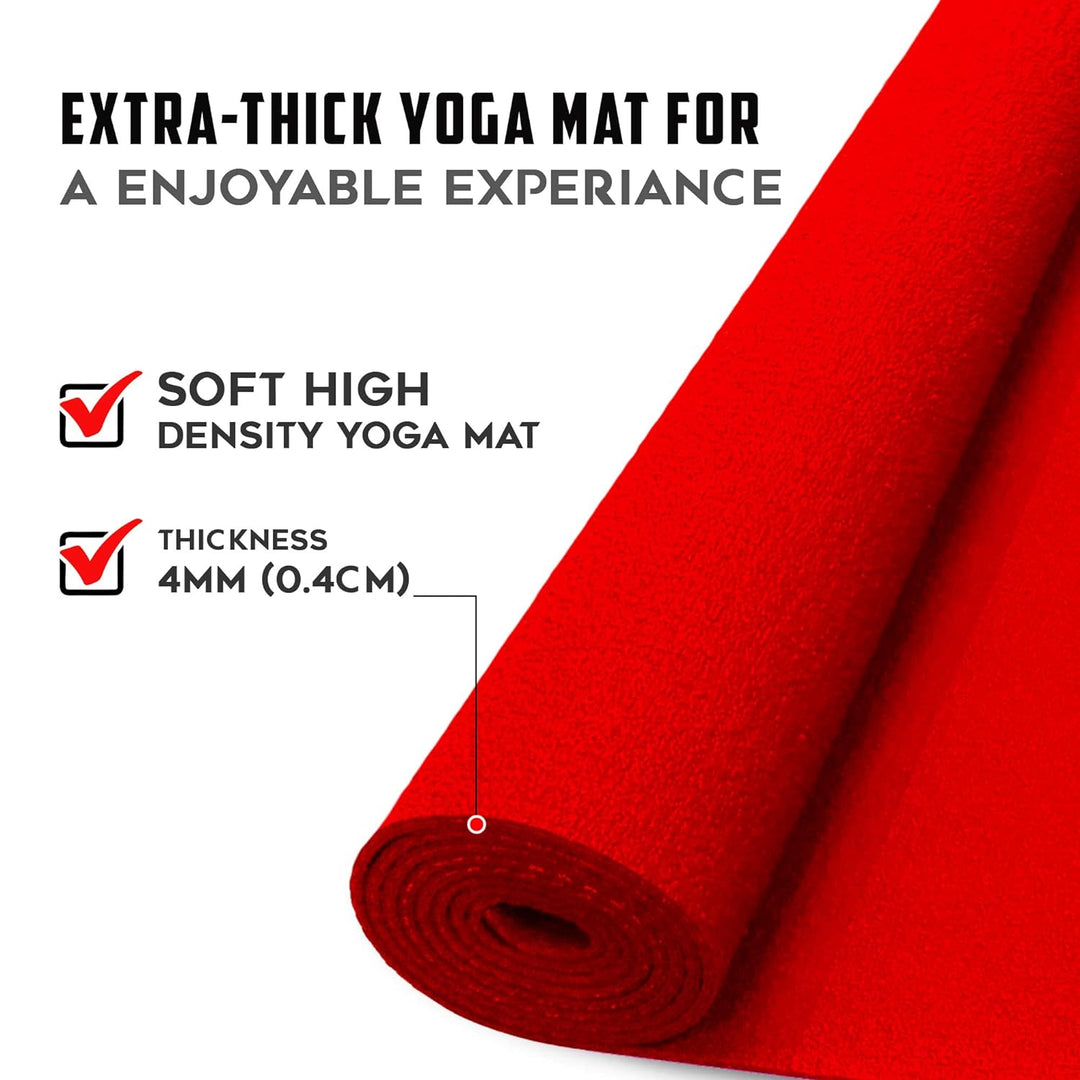 YE4-1.2-RD 4mm Thick Premium Exercise Yoga Mat for Gym Workout [Ultra-Dense Cushioning | Tear Resistance & Water Proof] Eco-Friendly Non-Slip Yoga Mat for Gym and Any General Fitness