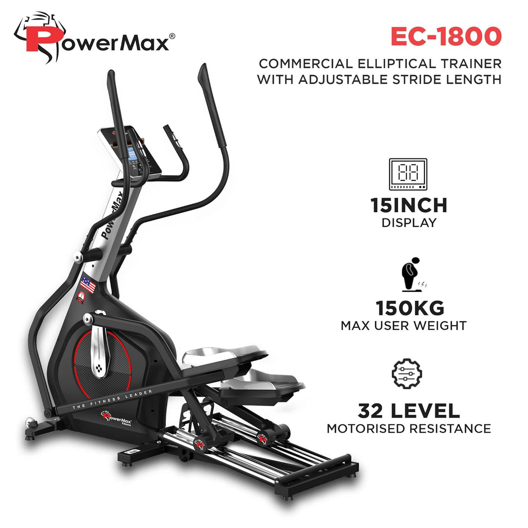 EC-1800 Elliptical Cross Trainer Home Gym Workout Machine [Bluetooth App | LCD Display | Hand Pulse Sensor | Anti Slip Pedal & 32 Level Resistance | Flywheel: 14KG] for Cardio Training