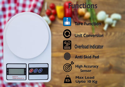 Digital Kitchen Weighing Scale 0.1 gm to 10 kg Portable Weighting Machine for Home Electronic Food Weight Machine LCD Black Display Measuring Cooking Vegetable Fruit Multipurpose food weighing machine weight machine (SF-400)