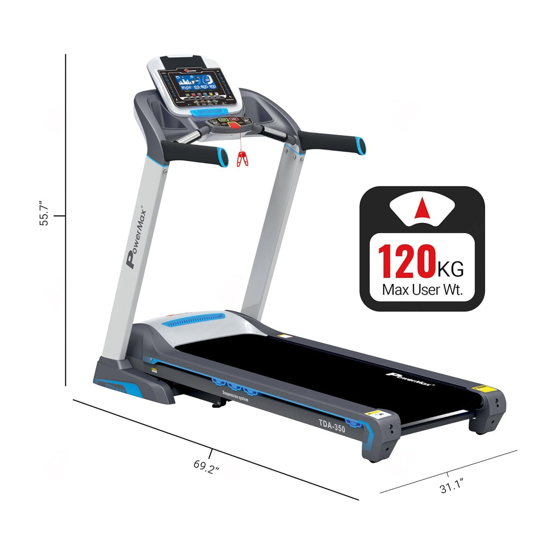 TDA-350 (6HP Peak) Treadmill for Home Use  |12 Pre-Set Max Pro Workout Session?Max User Wt.120kg | 18 Level Auto Incline | Top Speed:18 Km/hr | Spring Resistance?(FREE INSTALLATION )